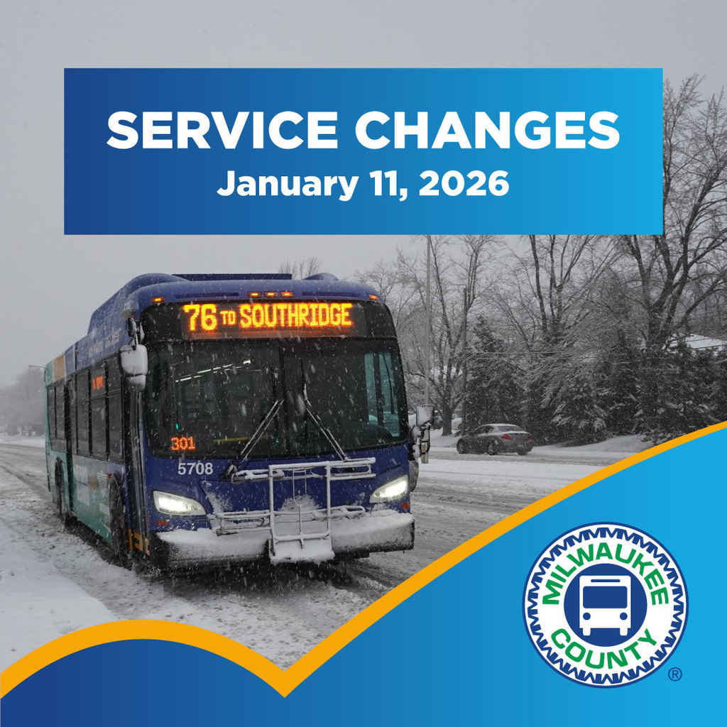 An MCTS bus in snow. Text reads "Service Changes - January 11, 2026"