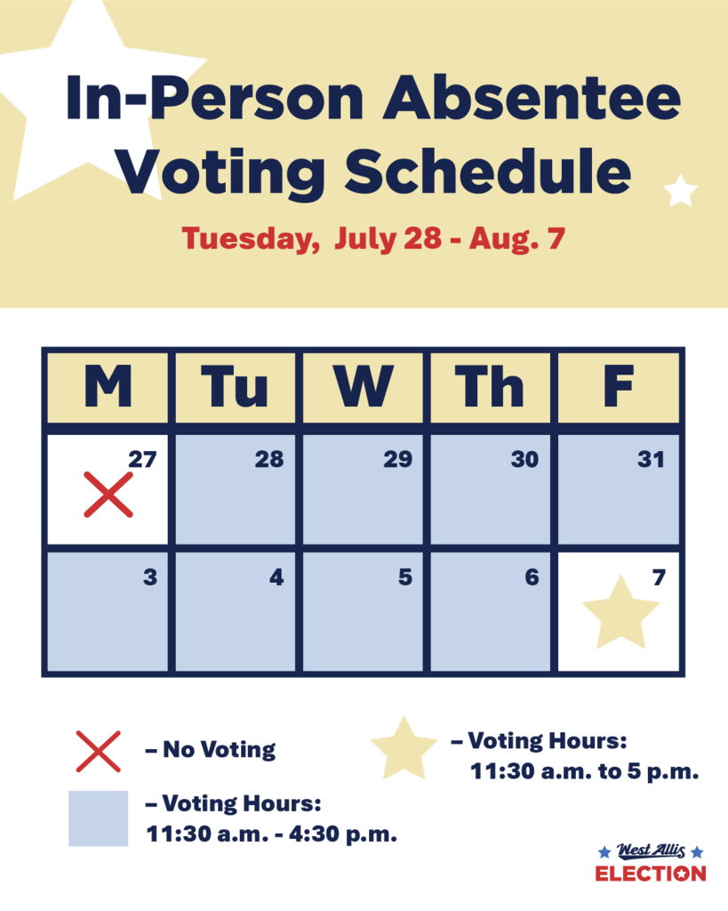 Calendar showing absentee voting days that are available.