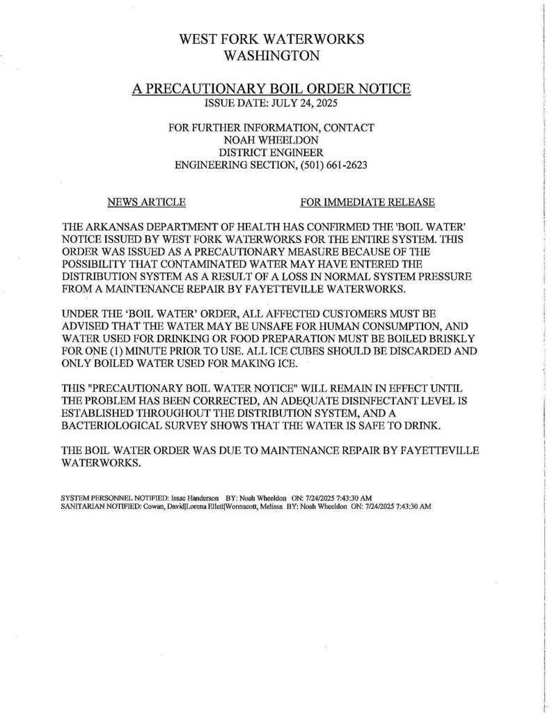 Official Boil Order Notice