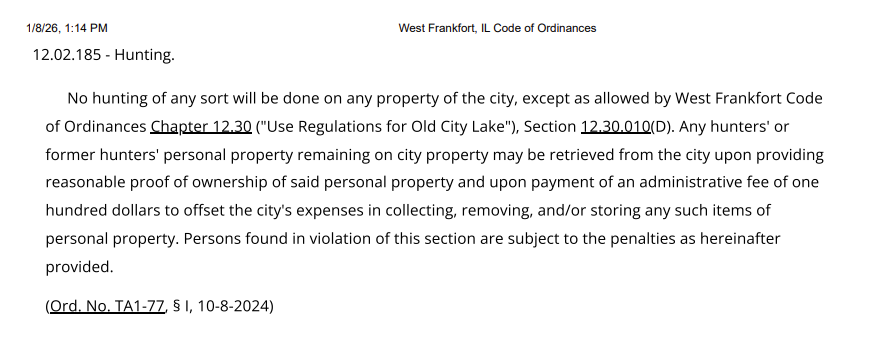 NO Hunting Ordinance