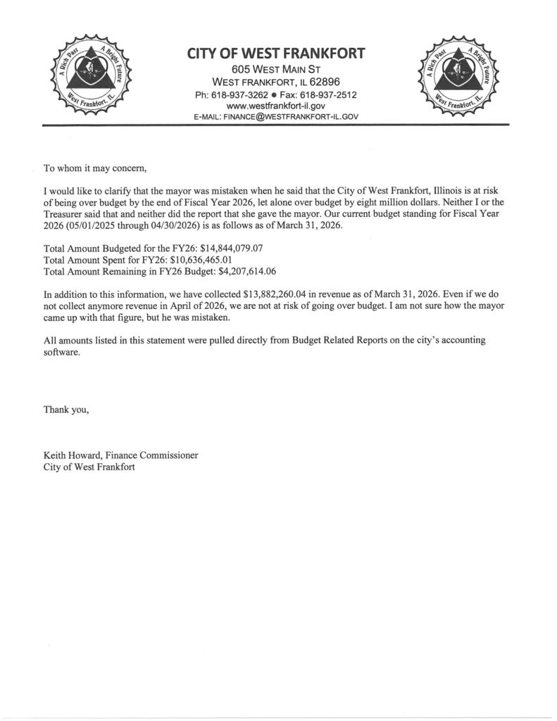 City Treasurer Budget Statement - 4.16.26