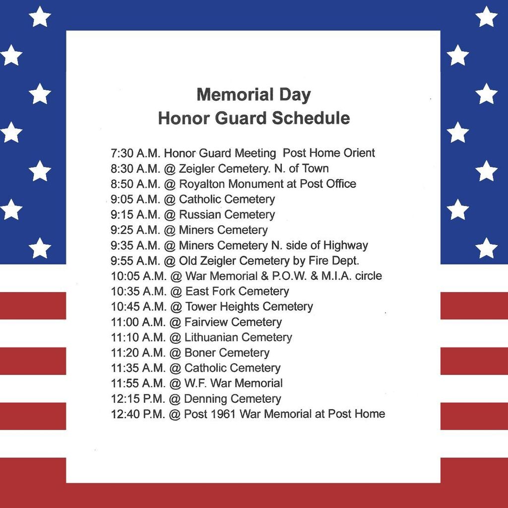 Memorial Day Honor Guard Schedule