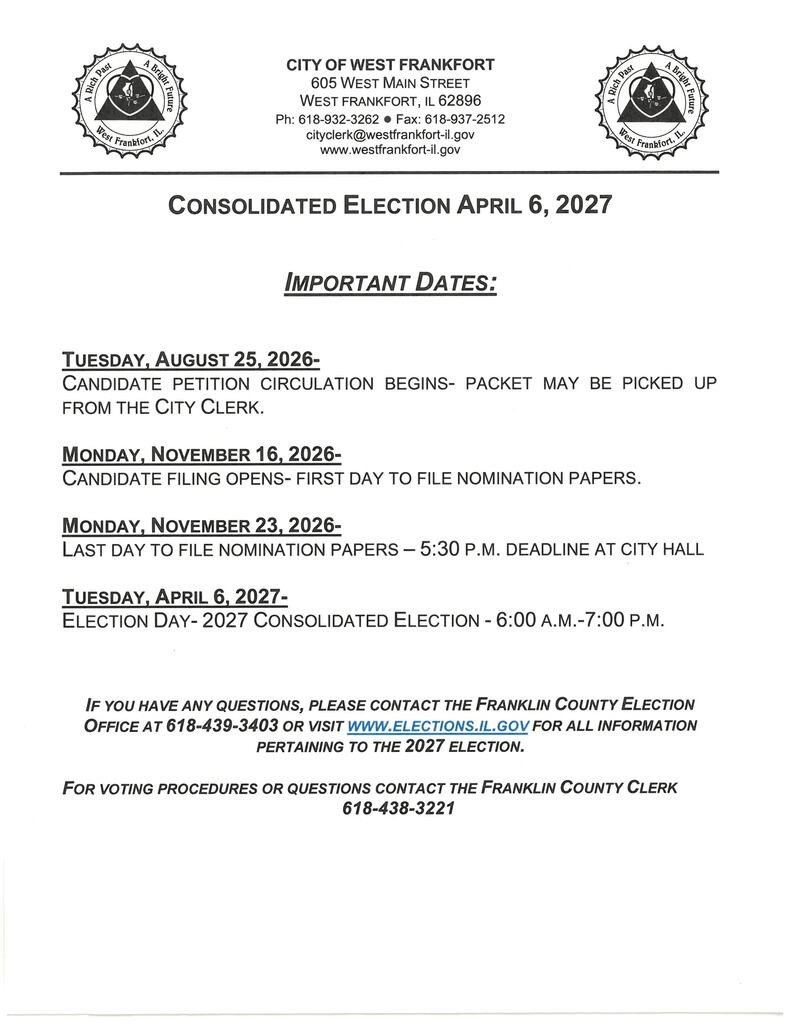 CONSOLIDATED ELECTION APRIL 6, 2027 IMPORTANT DATES