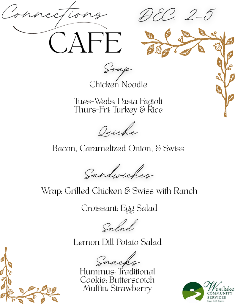 Connections Cafe Menu December 2-5