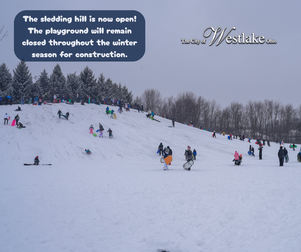 Great news, Westlake! The sledding hill is now open!!!  A friendly reminder: The playground will remain closed throughout the winter season for construction. Please stick to the designated sledding area for everyone's safety.  We look forward to seeing you out there!