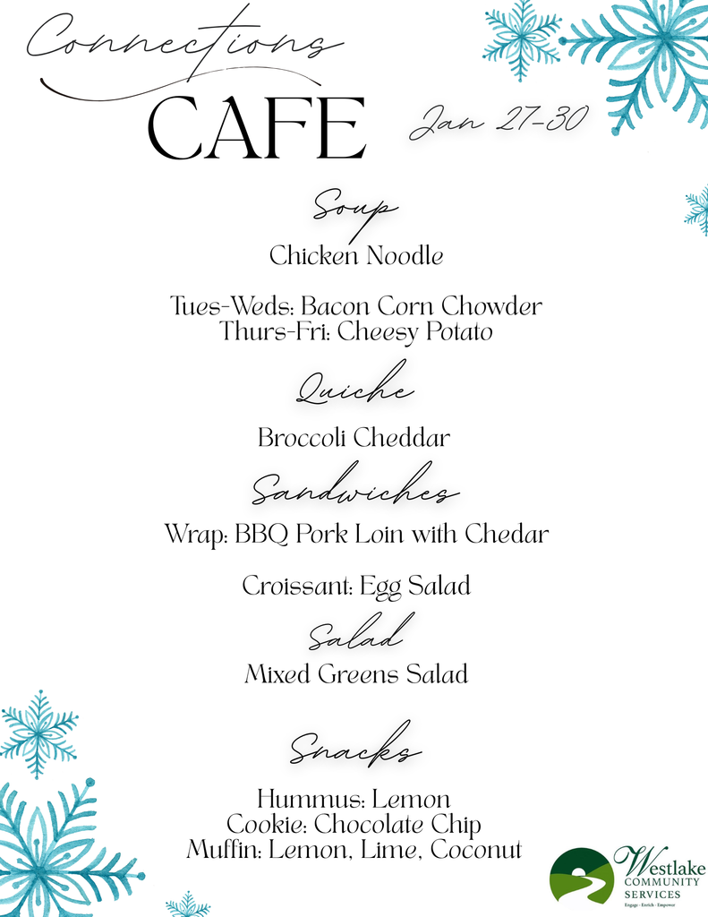 Connections Cafe Weekly Lunch Menu January 27-30