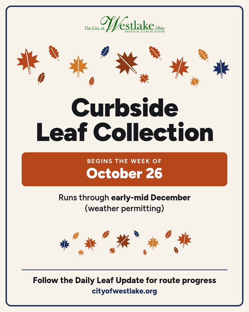 Curbside Leaf Collection begins the week of October 26 and runs through early-mid December, weather permitting.