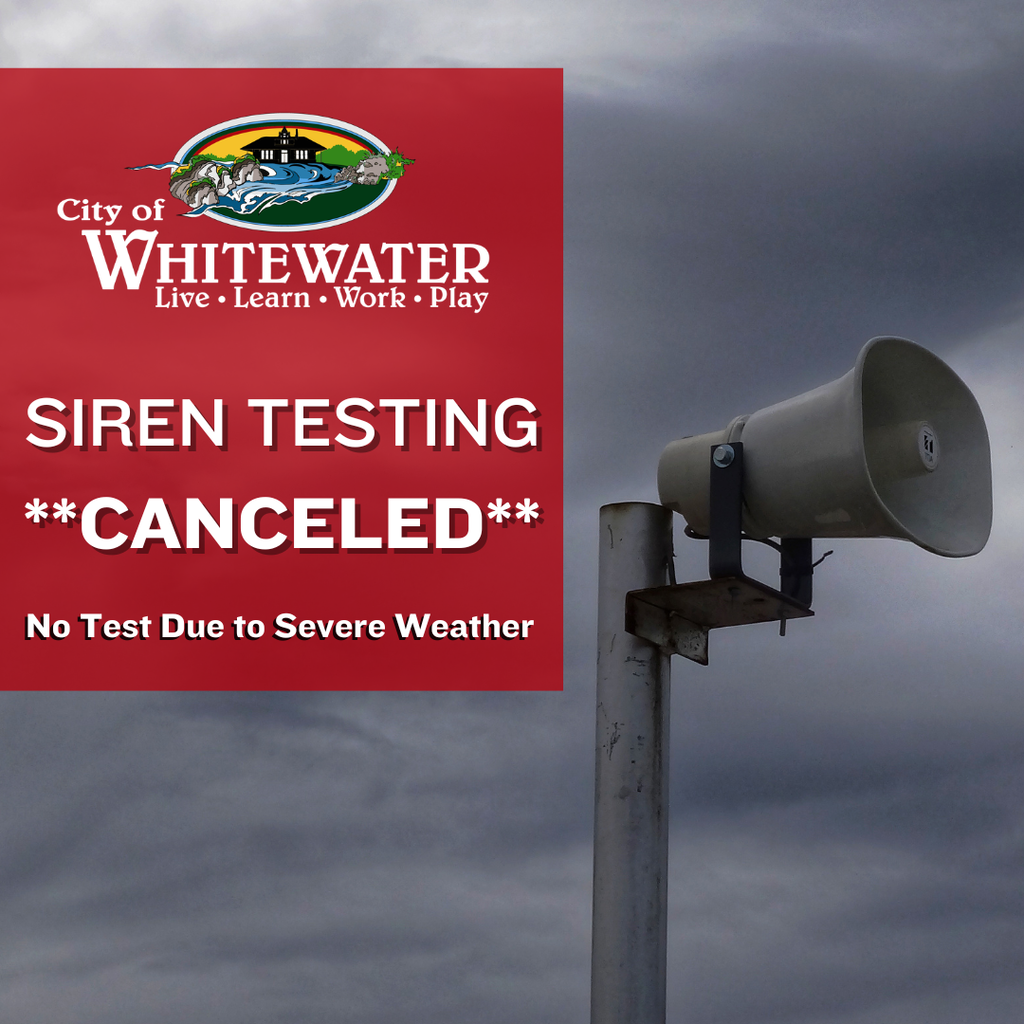 Warning siren testing: third Wednesday of every month at noon.
