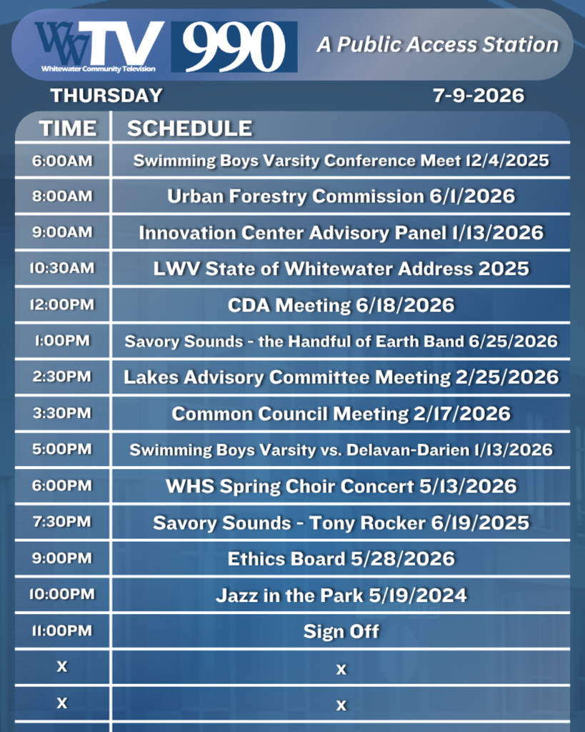 Local CATV Channel 990 for the City of Whitewater