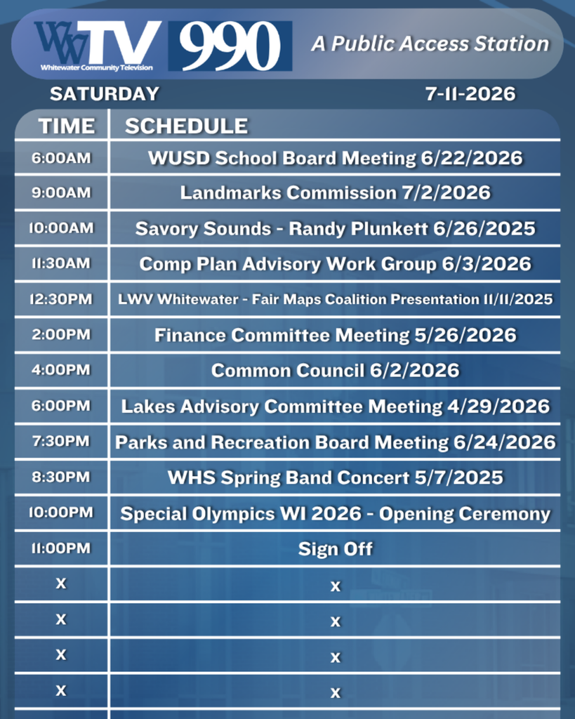 Local Channel 990 Schedule for the City of Whitewater