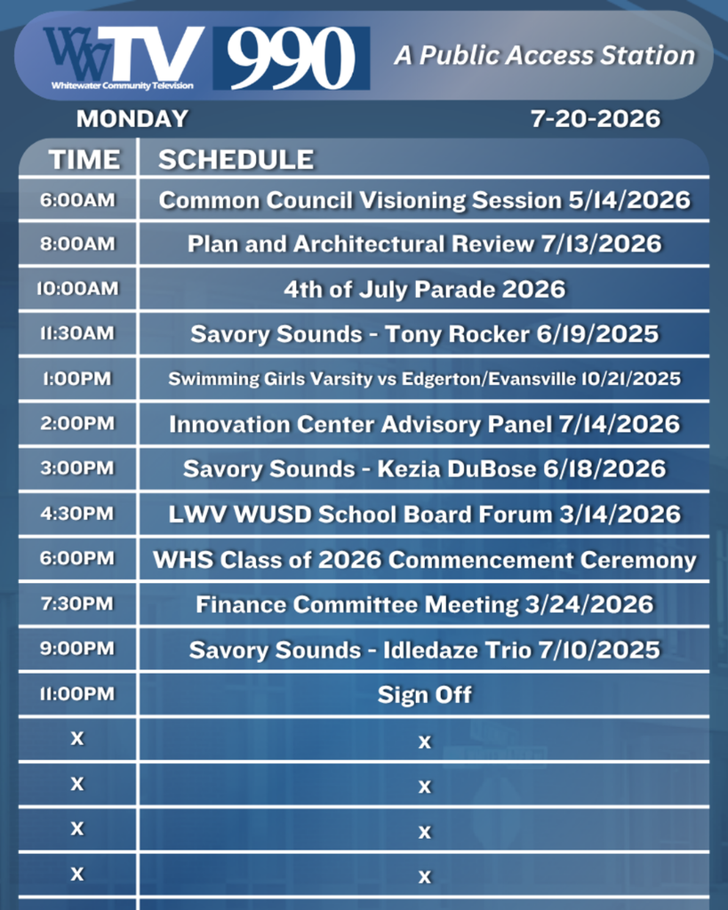 Local Channel 990 Schedule for the City of Whitewater