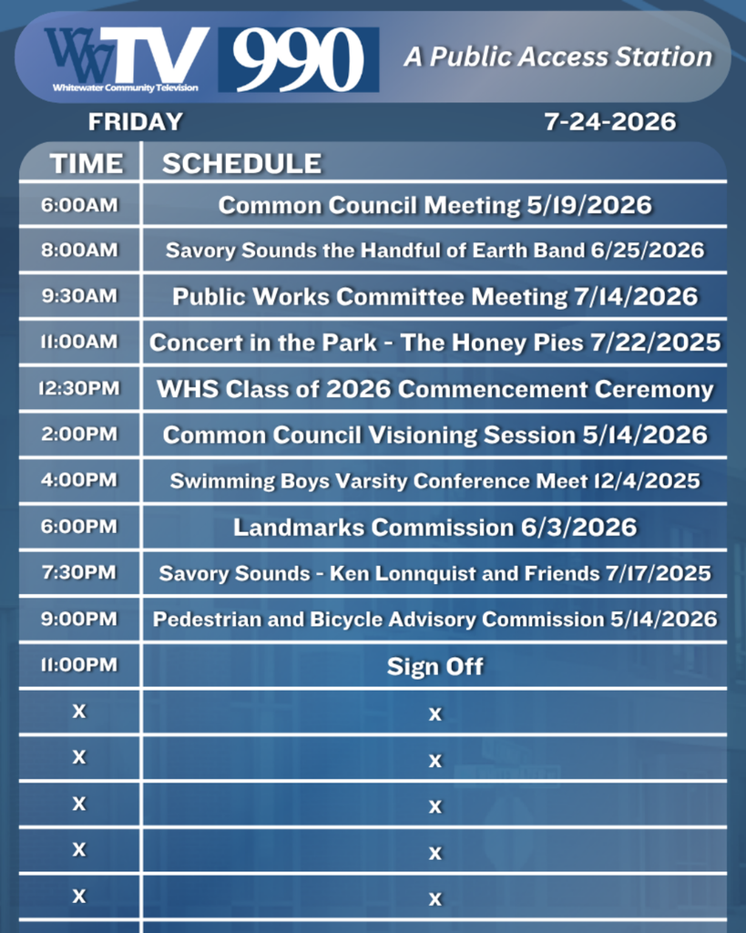 Local Channel 990 Schedule for the City of Whitewater