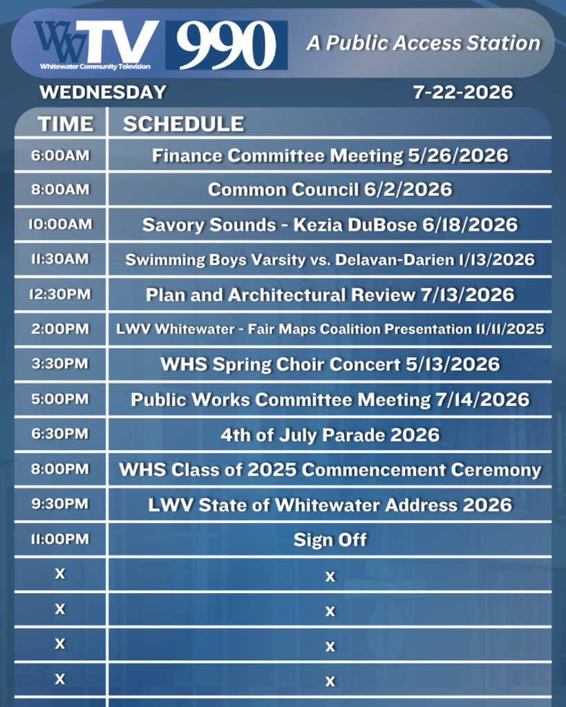 Local Channel 990 Schedule for the City of Whitewater