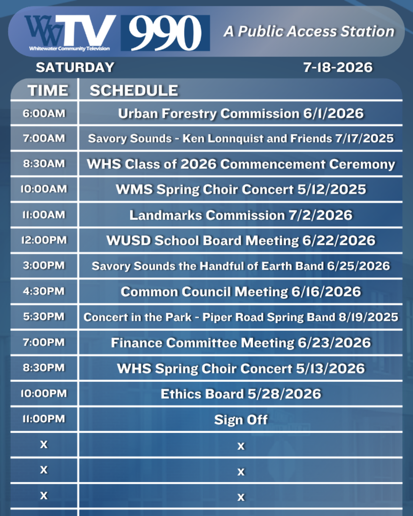 Local Channel 990 Schedule for the City of Whitewater
