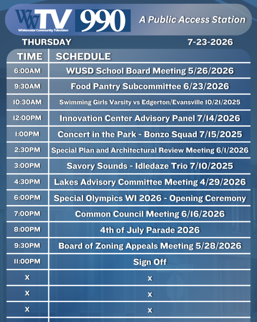 Local Channel 990 Schedule for the City of Whitewater