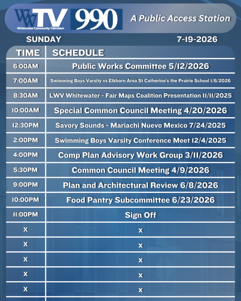 Local Channel 990 Schedule for the City of Whitewater