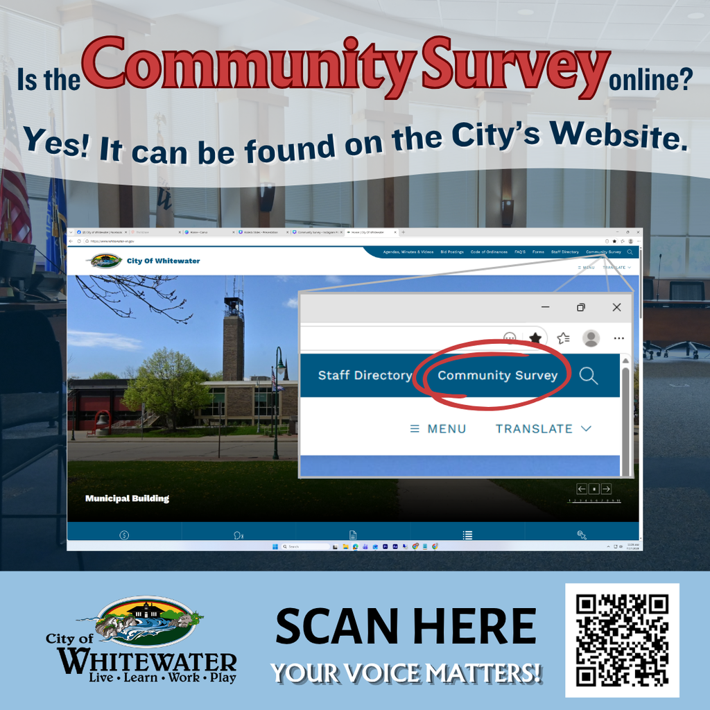 City of Whitewater: community survey and where to find it online.