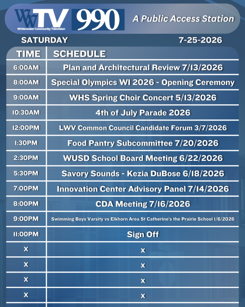 Local Channel 990 Schedule for the City of Whitewater