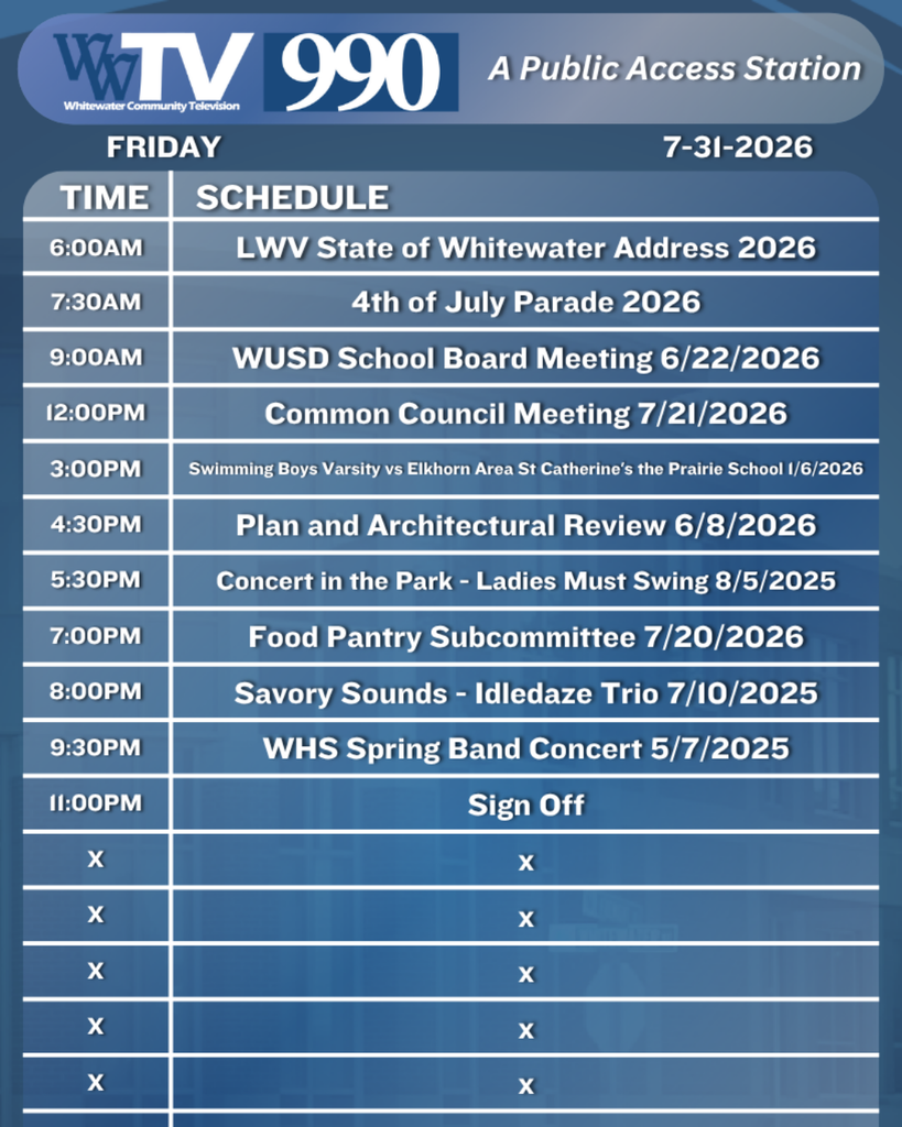 Local Channel 990 Schedule for the City of Whitewater