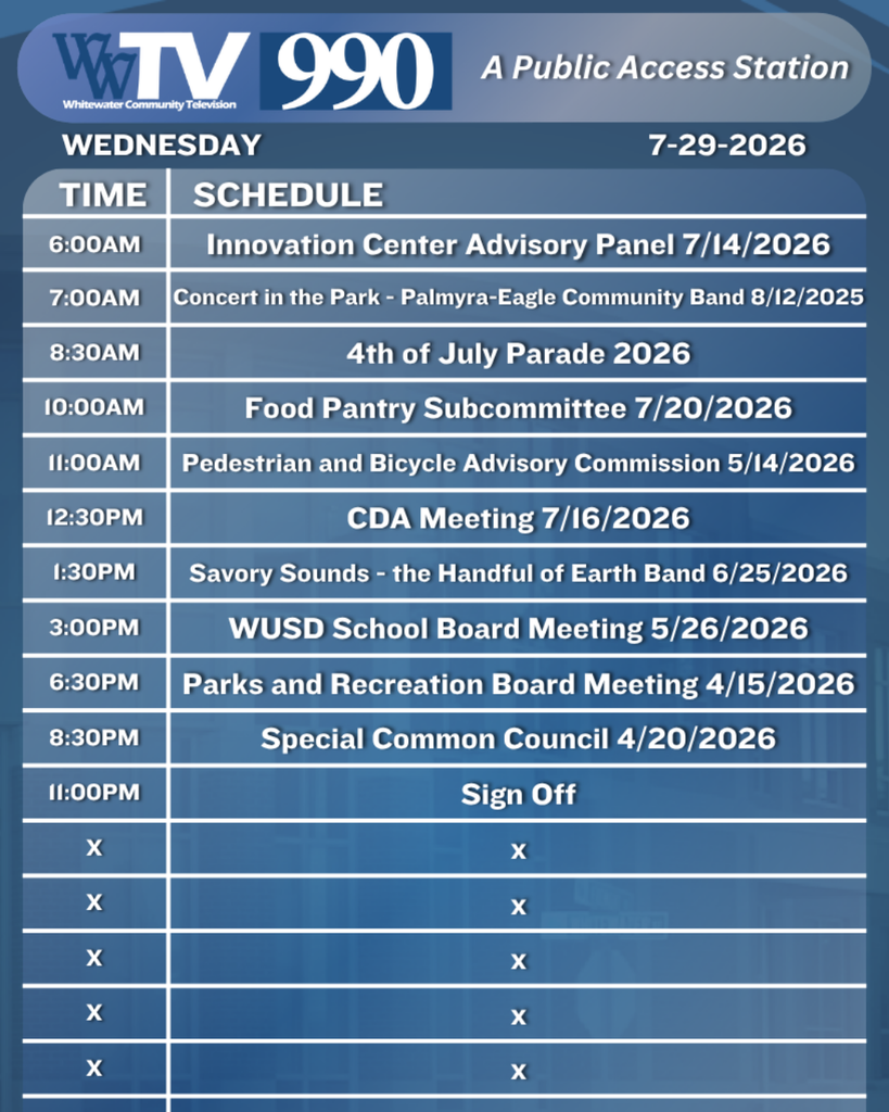 Local Channel 990 Schedule for the City of Whitewater