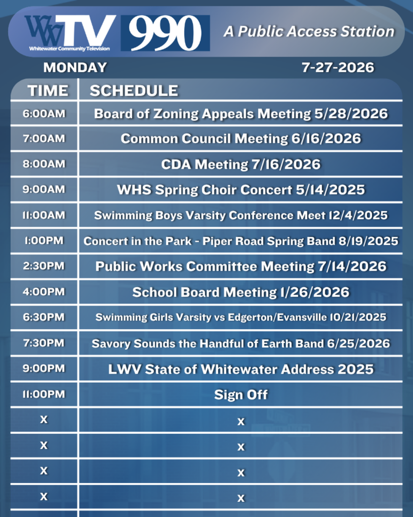 Local Channel 990 Schedule for the City of Whitewater