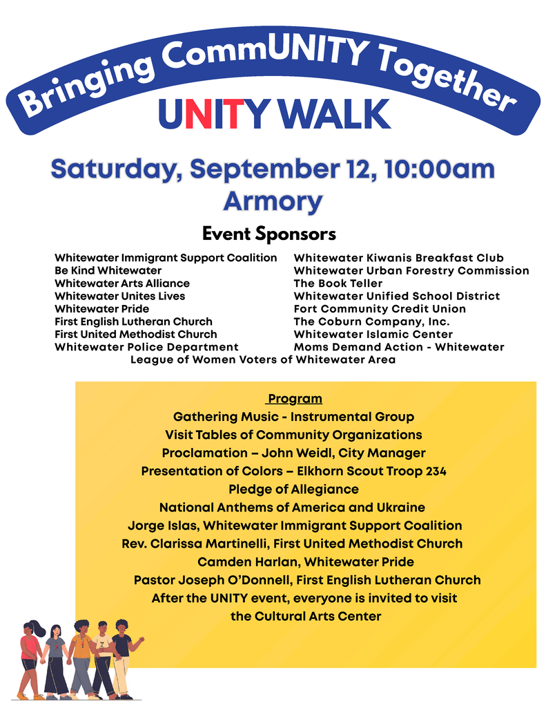 Rescheduled Unity Walk on September 12th at 10am at the Armory