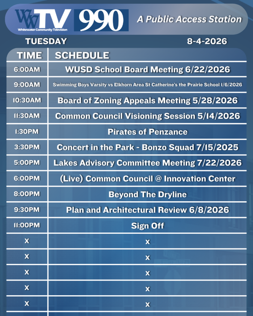 Local Channel 990 Schedule for the City of Whitewater