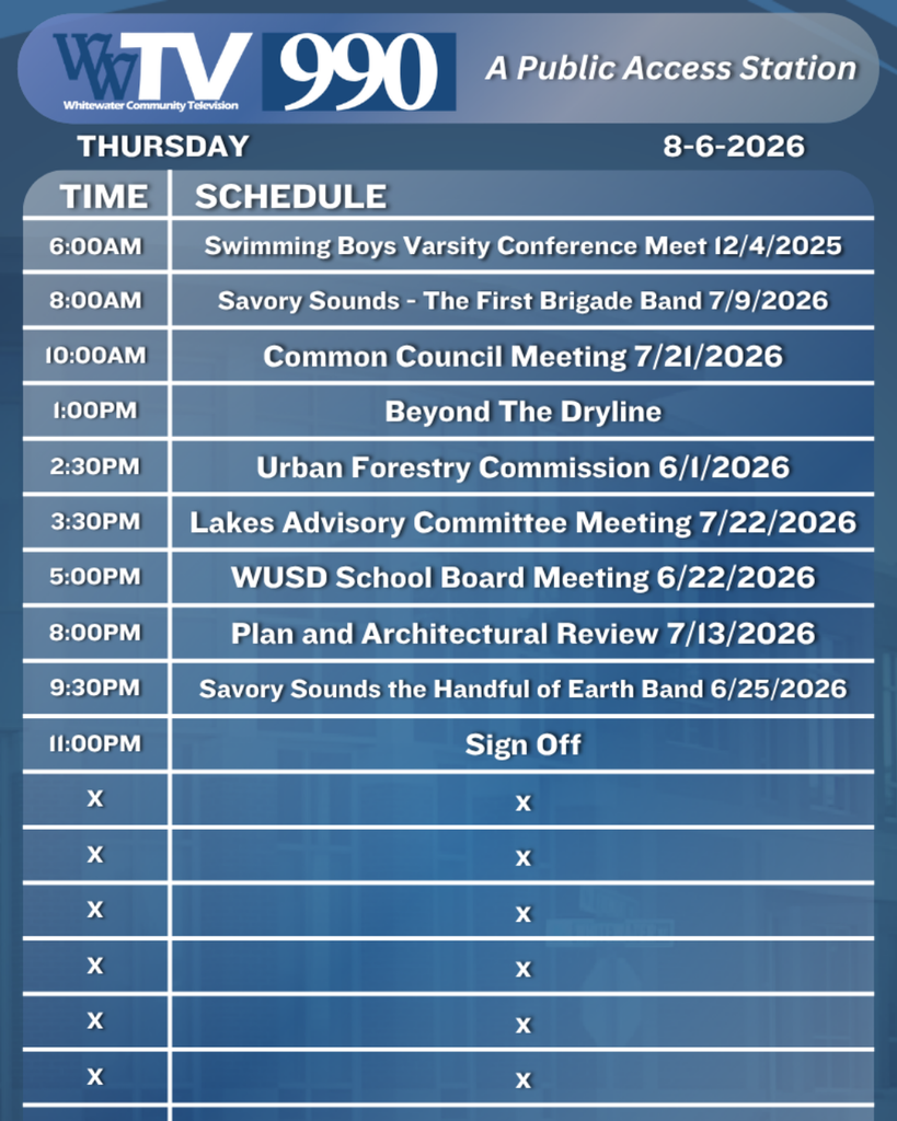 Local Channel 990 Schedule for the City of Whitewater