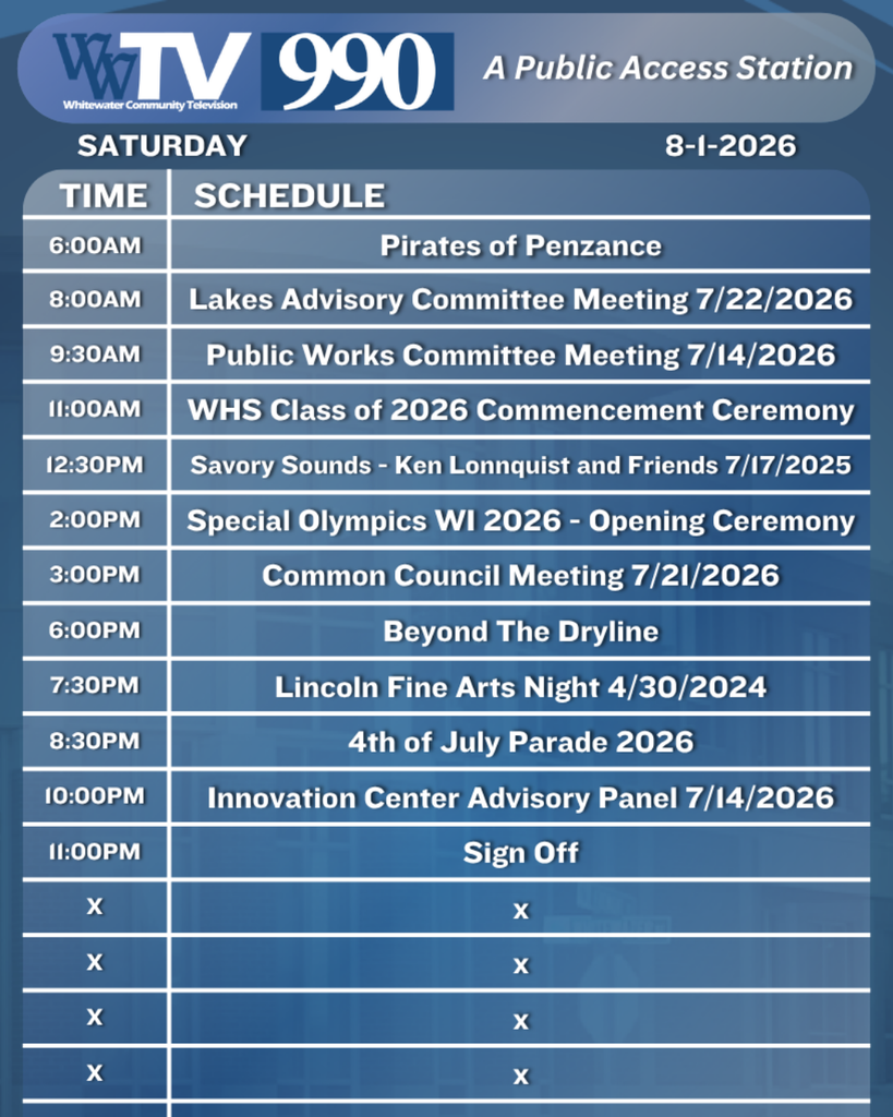 Local Channel 990 Schedule for the City of Whitewater