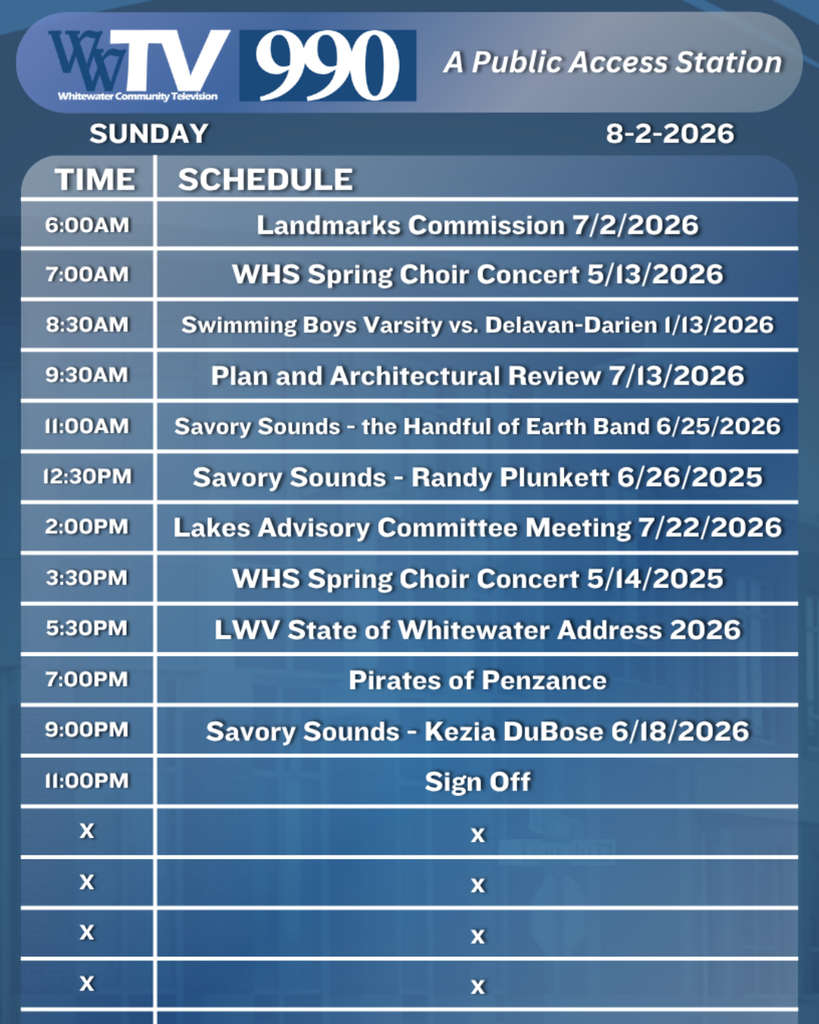 Local Channel 990 Schedule for the City of Whitewater