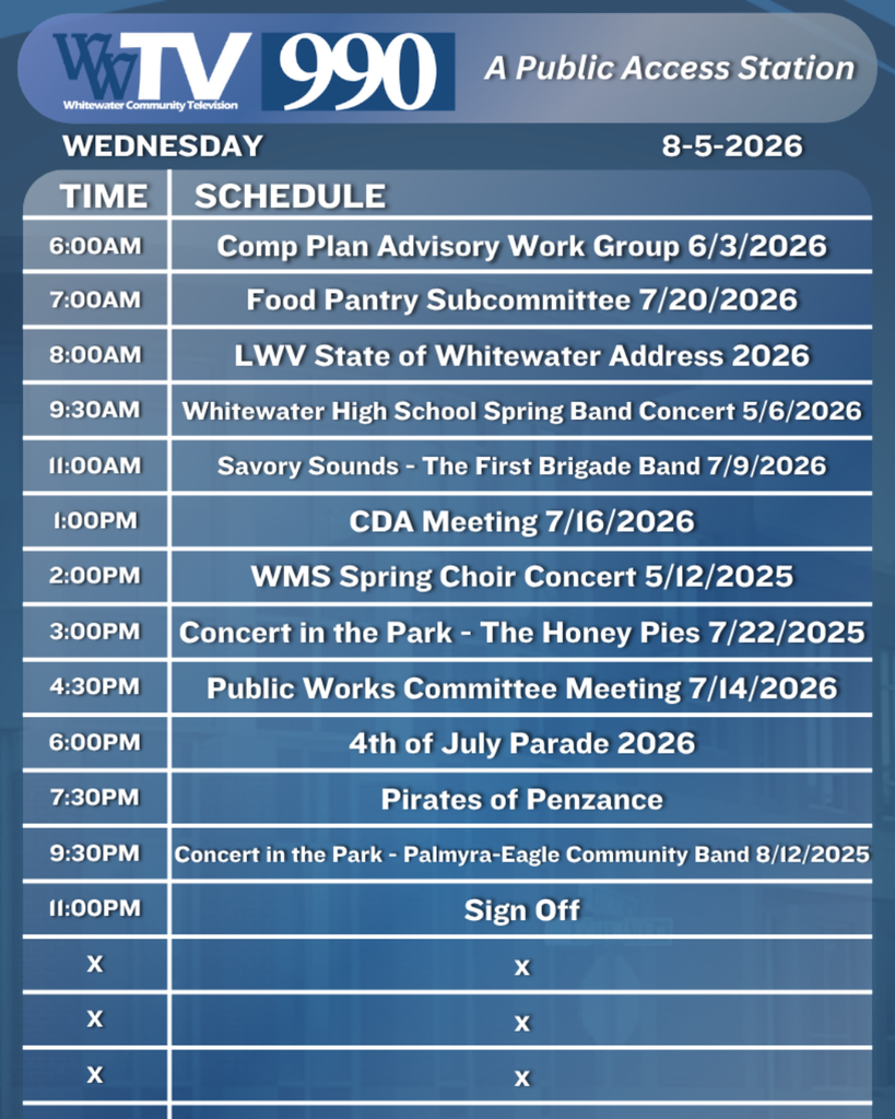 Local Channel 990 Schedule for the City of Whitewater