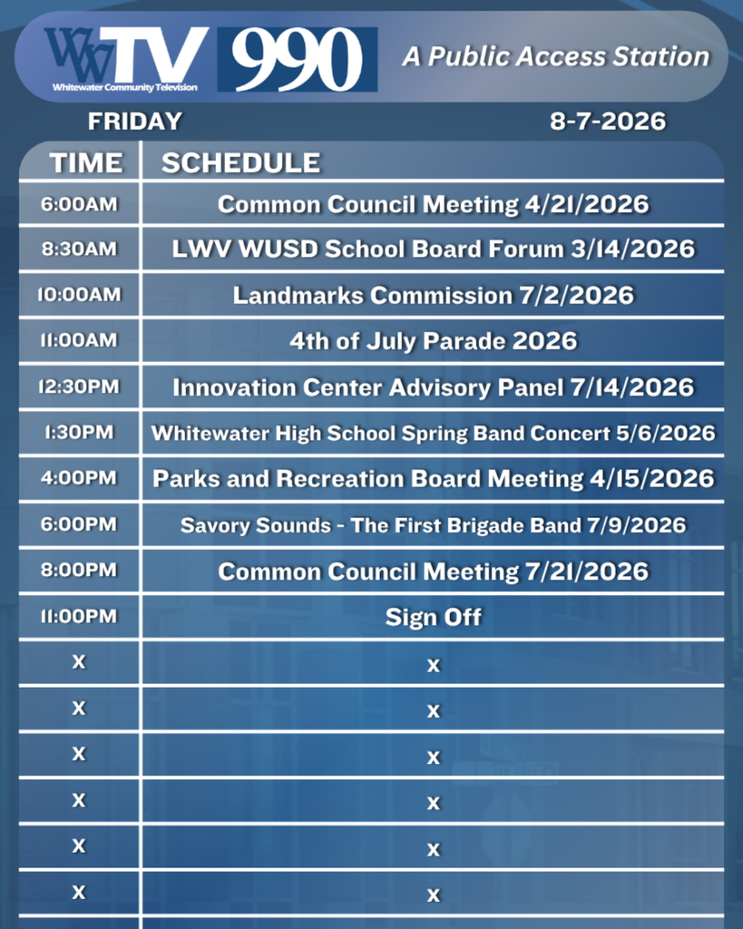 Local Channel 990 Schedule for the City of Whitewater