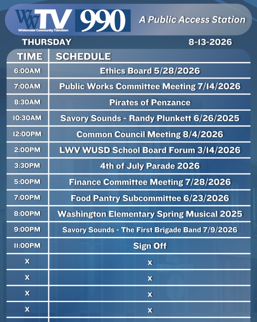 Local Channel 990 Schedule for the City of Whitewater