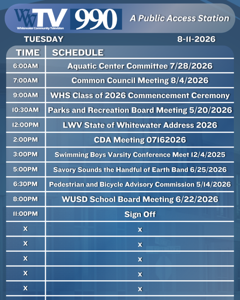 Local Channel 990 Schedule for the City of Whitewater