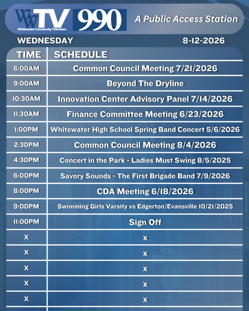 Local Channel 990 Schedule for the City of Whitewater