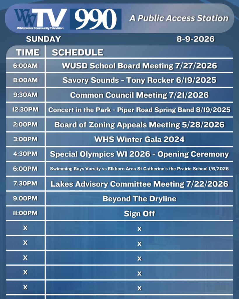 Local Channel 990 Schedule for the City of Whitewater