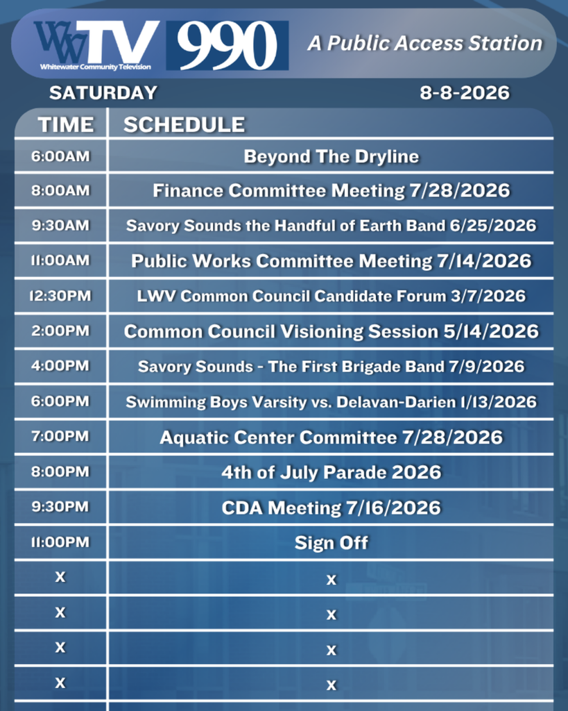Local Channel 990 Schedule for the City of Whitewater