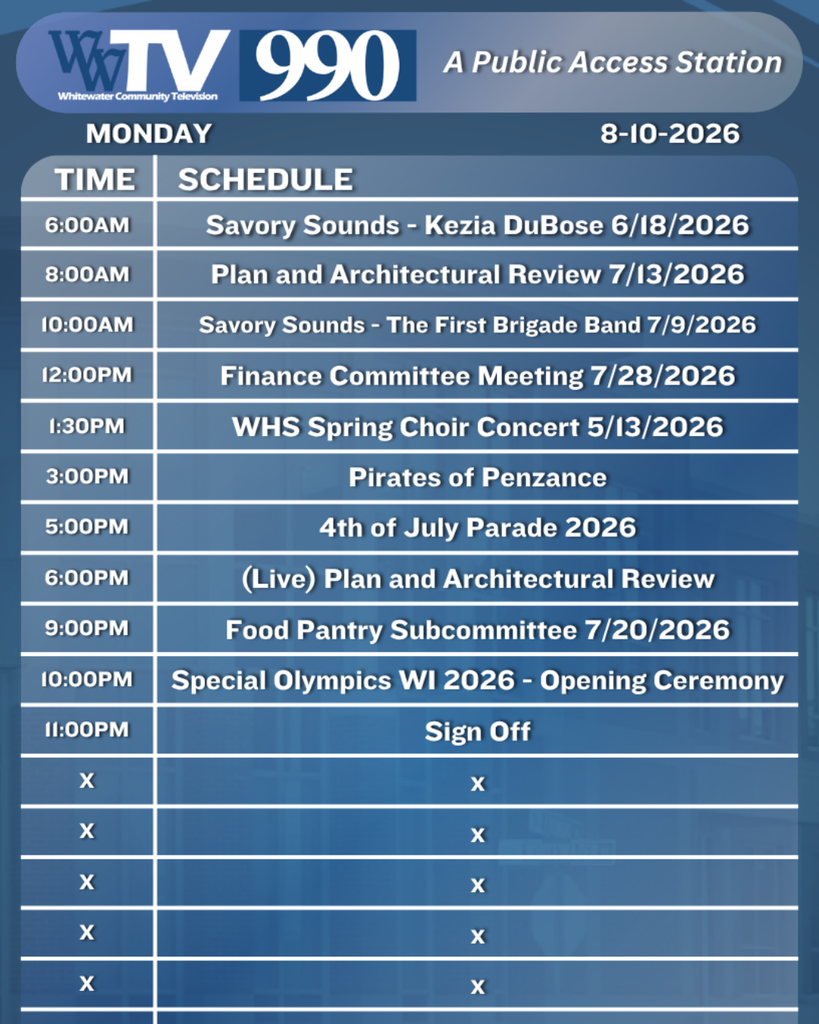 Local Channel 990 Schedule for the City of Whitewater