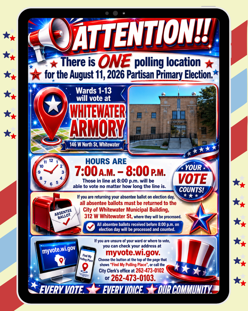 Attention: one polling location for TODAY'S ELECTION
