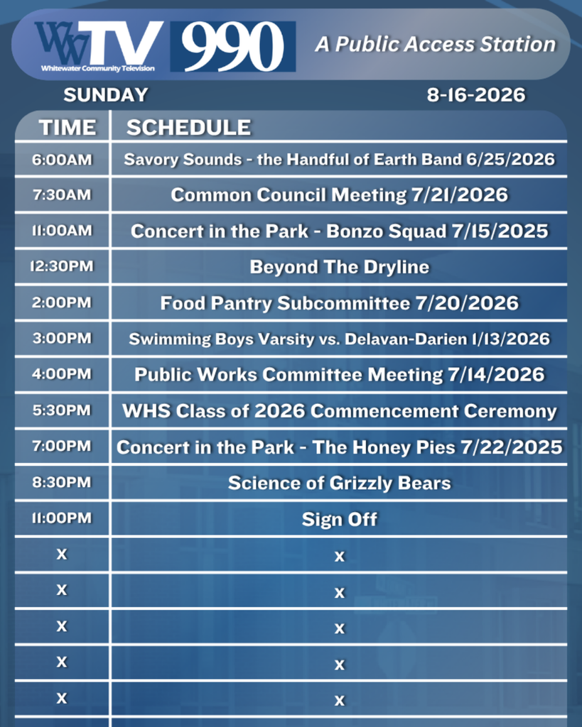 Local Channel 990 Schedule for the City of Whitewater