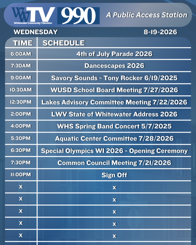 Local Channel 990 Schedule for the City of Whitewater