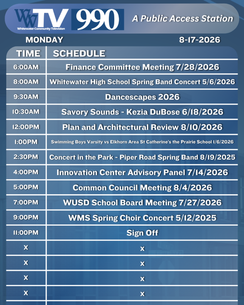 Local Channel 990 Schedule for the City of Whitewater