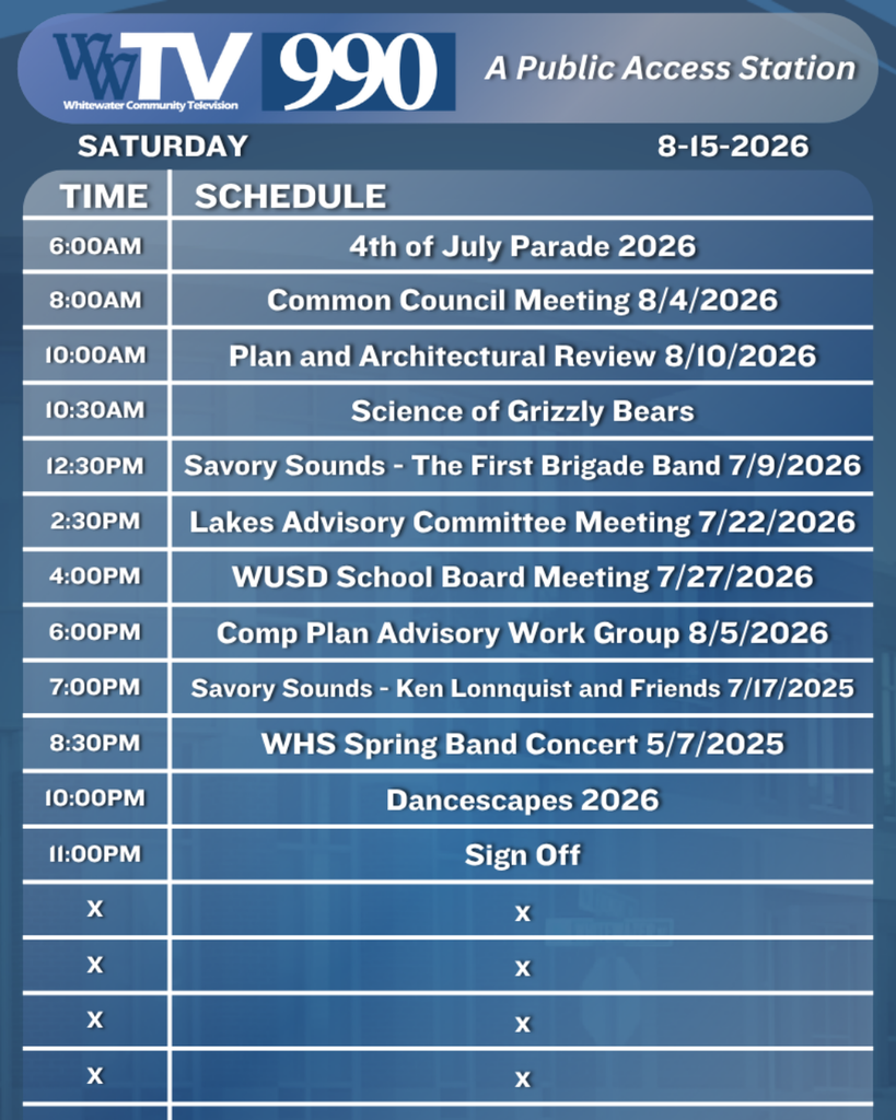 Local Channel 990 Schedule for the City of Whitewater