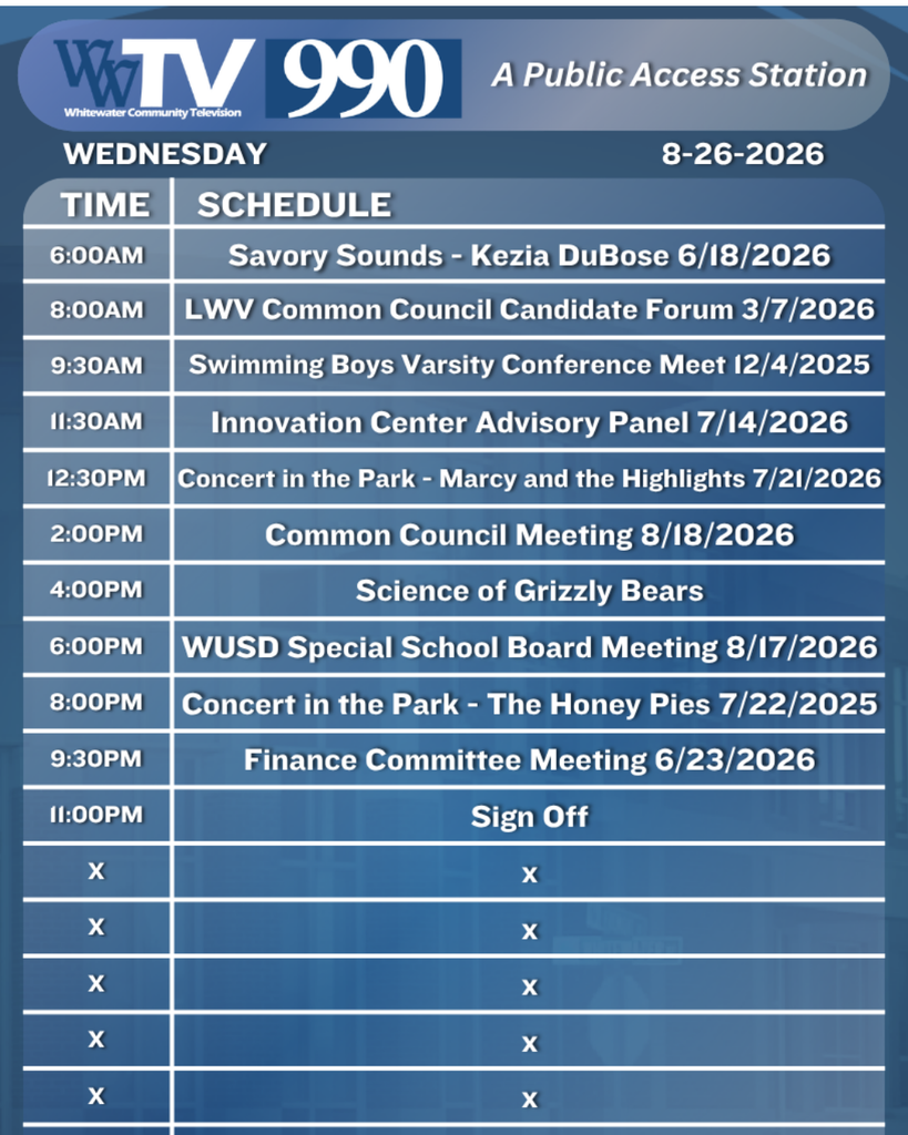 Local Channel 990 Schedule for the City of Whitewater