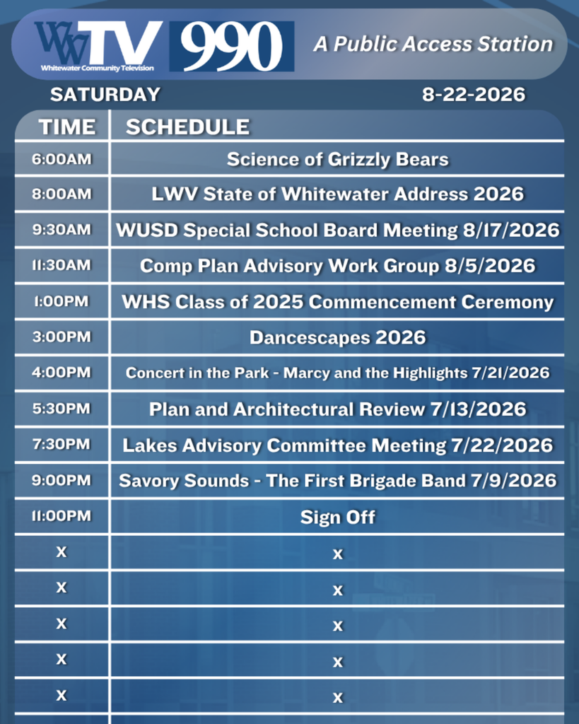 Local Channel 990 Schedule for the City of Whitewater