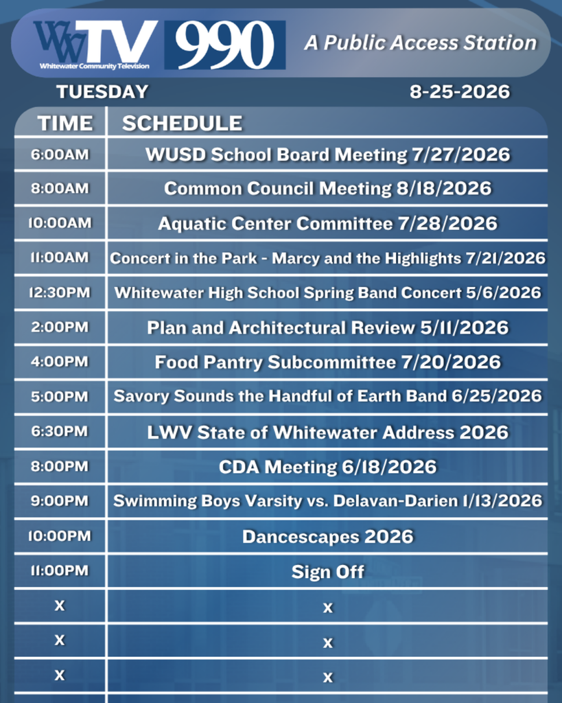 Local Channel 990 Schedule for the City of Whitewater