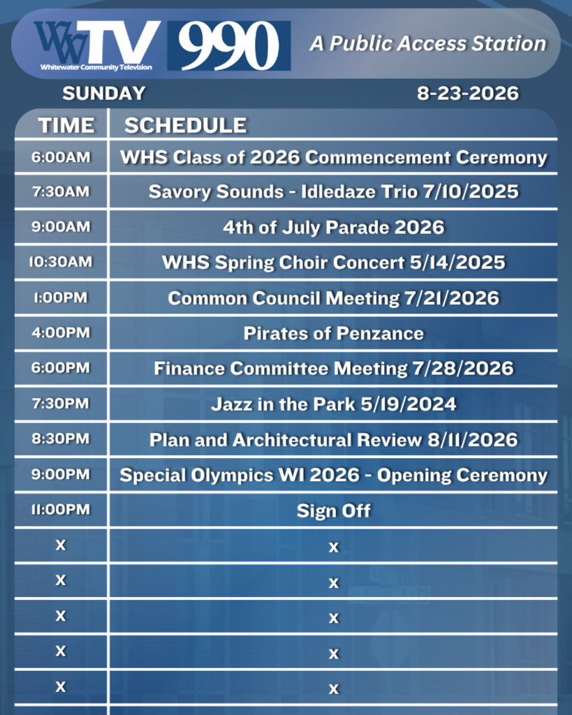 Local Channel 990 Schedule for the City of Whitewater