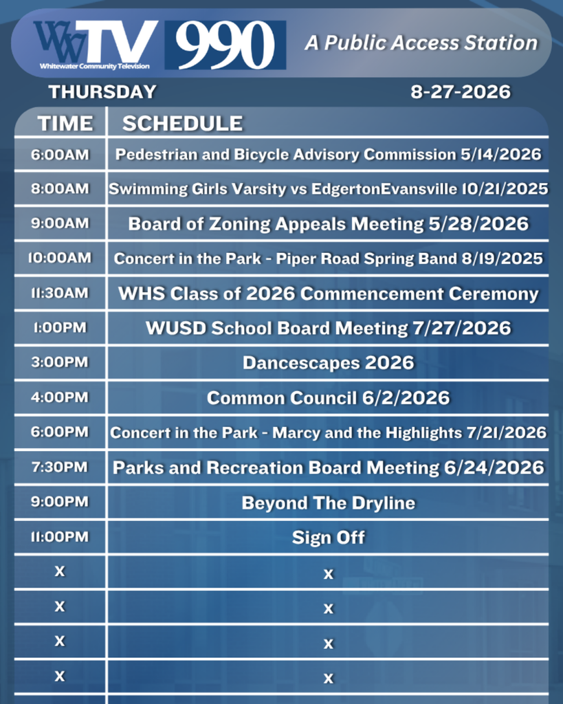 Local Channel 990 Schedule for the City of Whitewater