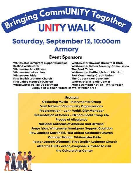 City of Whitewater Unity Walk on September 12th, 10AM.