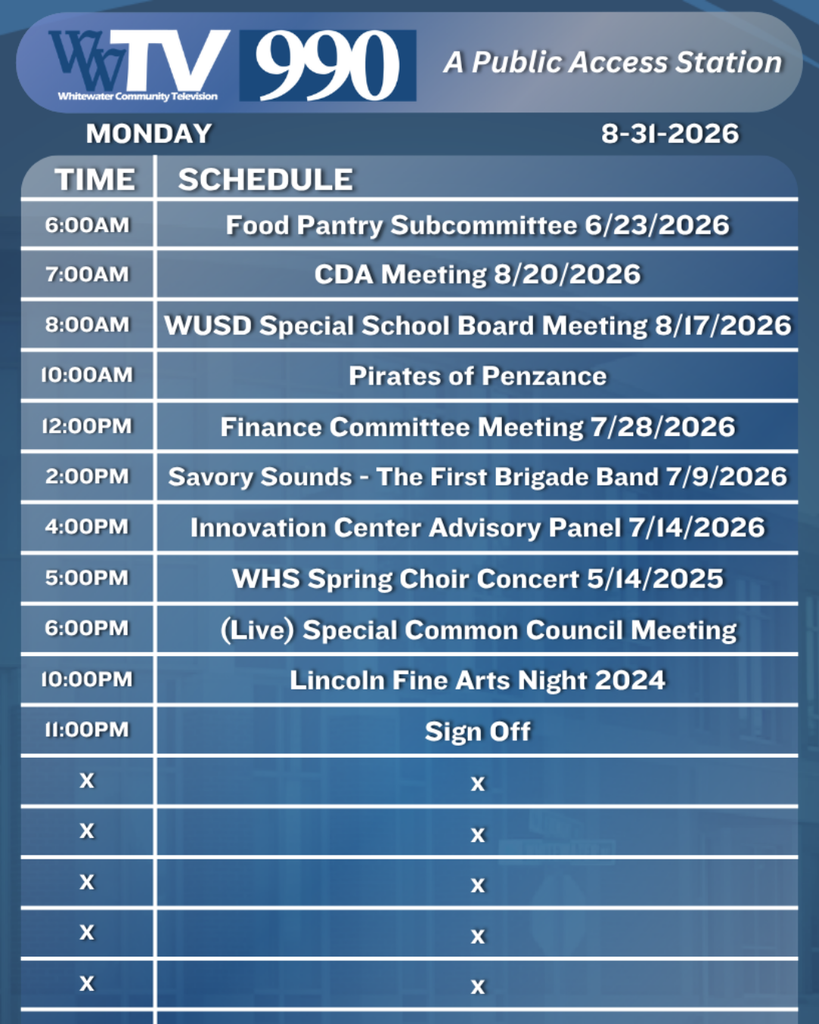 Local Channel 990 Schedule for the City of Whitewater
